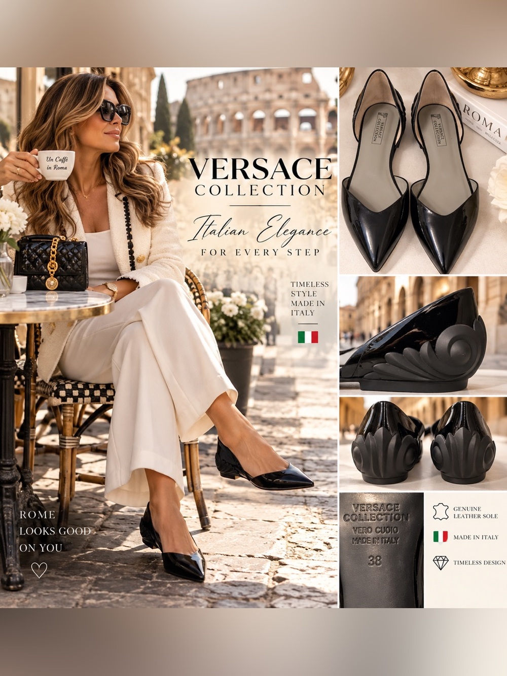 Versace Collection Black Patent Pointed-Toe Slingback Heels